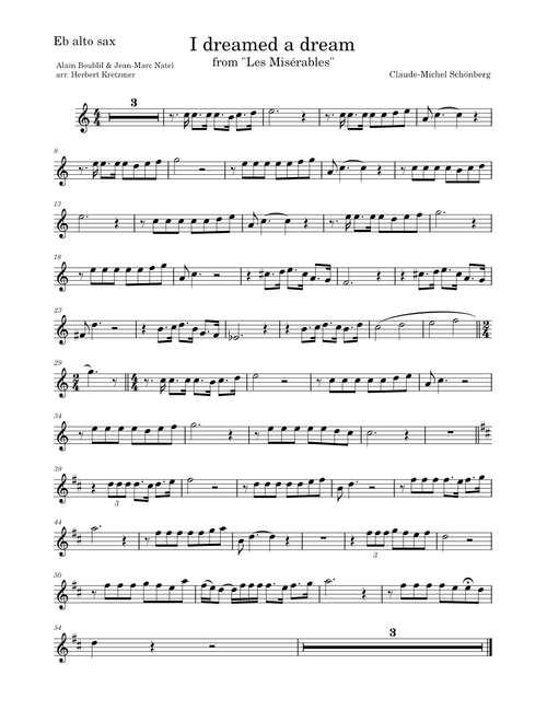 I Dreamed A Dream – Alain Boublil and Claude-Michel Schönberg (arr. for alto sax)