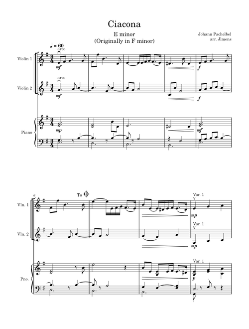 Revised Chaconne in F minor, P.43 – Johann Pachelbel Violin Duet