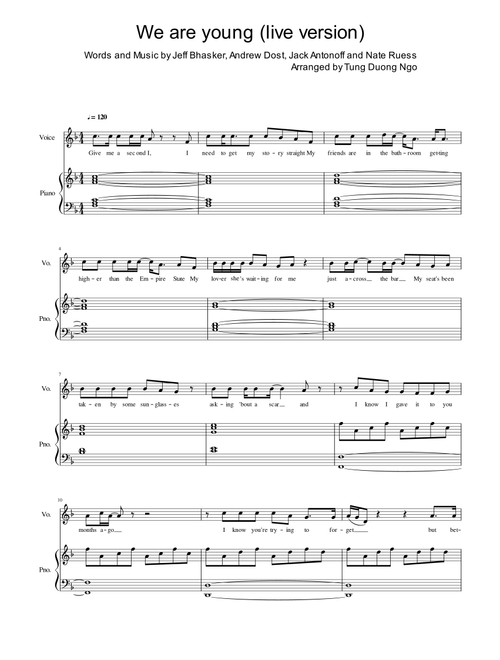 We Are Young (Arr. Tung Duong Ngo) - Fun. Featuring Janelle Monae (Piano Vocal)