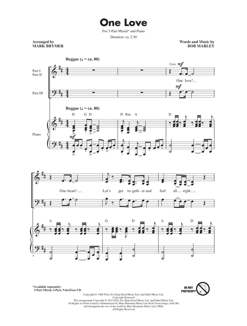 One Love (arr. Mark Brymer) - Bob Marley (Choral, 3-Part Mixed)