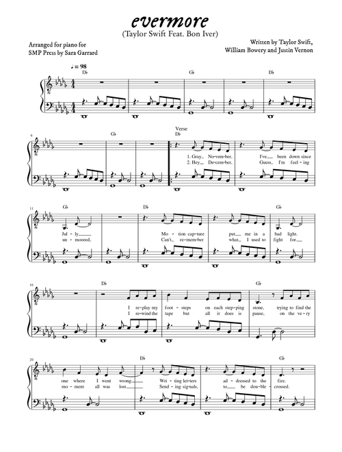 Evermore (Arr. Sara Garrard) - Taylor Swift (Piano Solo)