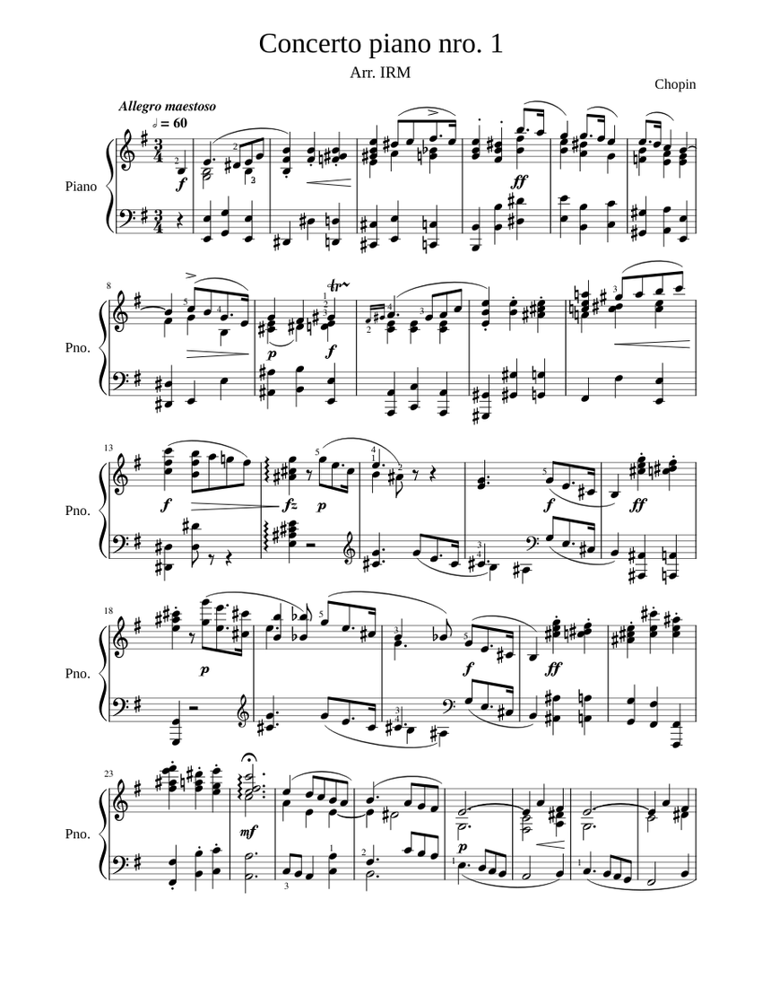 Chopin Concerto piano nro 1 Easier Sheet Music for Piano (Solo