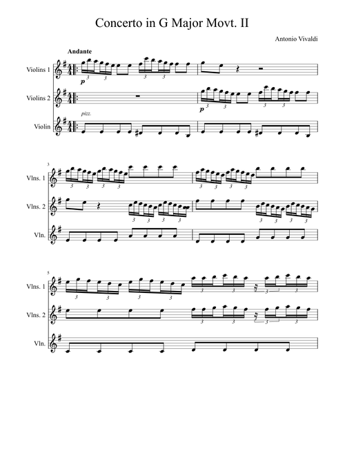 Vivaldi - Concerto for Two Mandolins and Strings - Arranged for 3 Violins