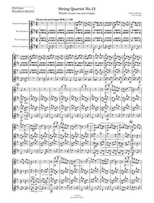 [SAXOPHONE QUARTET] String Quartet No.12, Op.96 [IV. Finale: vivace ma non troppo] – Antonín Dvořák