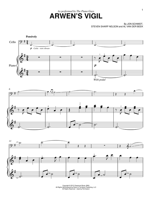 Arwen's Vigil (Arr. The Piano Guys) - Jon Schmidt, Steven Sharp Nelson, Al van der Beek (Easy Piano)