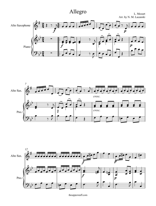 Allegro (Arr. Nick Lacanski) - Mozart, Leopold (Alto Sax and Piano)