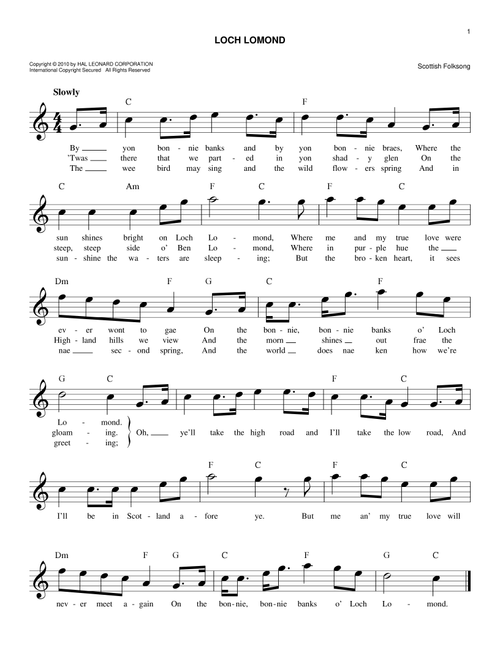 Loch Lomond - Scottish Folksong (Easy Lead Sheet - Fake Book)