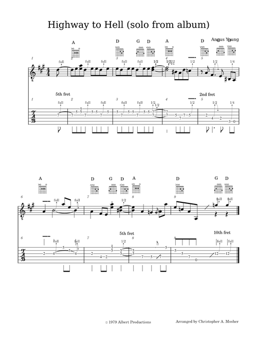 Highway to Hell in A maj. (guitar solo, from album) - Angus Young (AC/DC)