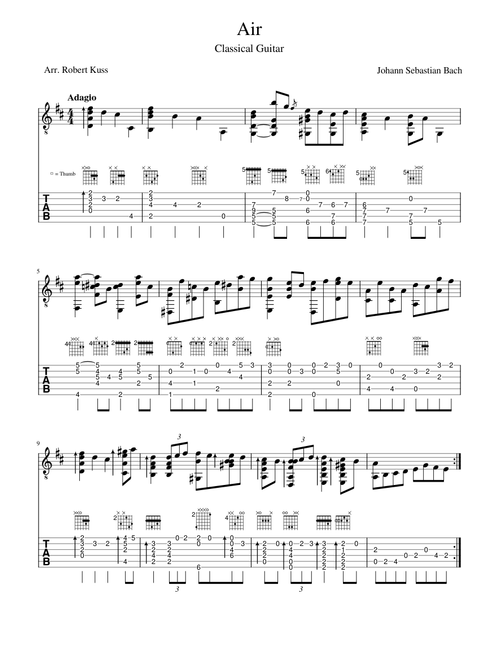 Air on the G string for Classical Guitar | BWV 1068 – Johann Sebastian Bach