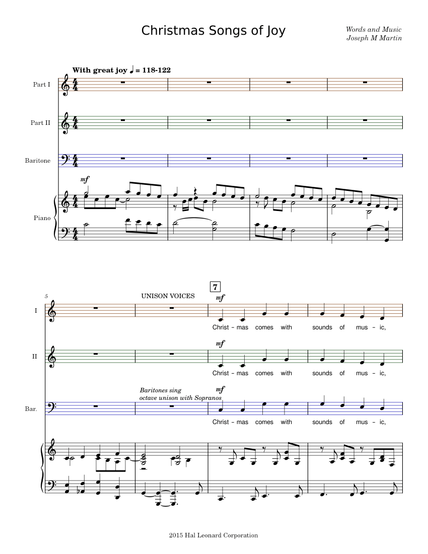 Christmas songs of joy joseph m martin sheet music for piano soprano