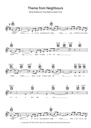 Neighbours Piano Code Theme From Neighbours - Tony Hatch Sheet Music with Chords for Piano ...