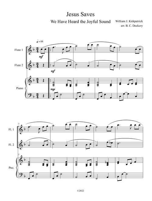 Jesus Saves (We Have Heard the Joyful Sound) Flute Duet with Piano (Arr. B. C. Dockery) - William J Kirkpatrick (Instrumental Duet and Piano)