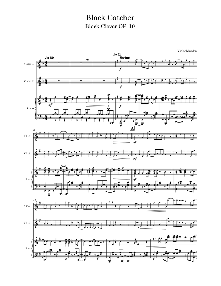 Black Catcher – Vickeblanka (ビッケブランカ) Sheet Music with