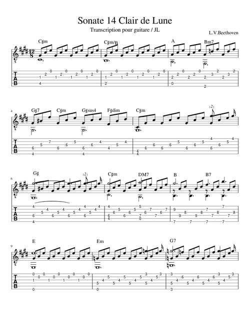 Sonate 14 Clair de Lune - Transcription pour guitare / JL