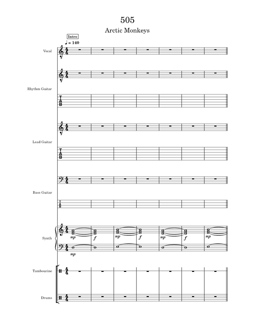 505 - Arctic Monkeys Sheet Music and Tab for Vocals, Tambourine, Guitar ...