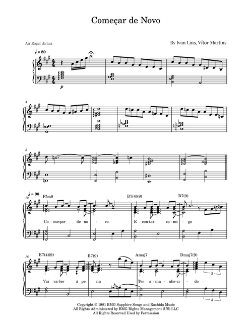 Comecar De Novo (Arr. Roger da Luz) - Pat Martino (Piano Solo)