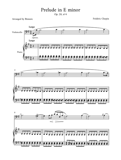 Prelude in E minor (Op. 28, n.4) - Cello and Piano (Arr. BTmusic) - Frédéric Chopin (Cello and Piano)