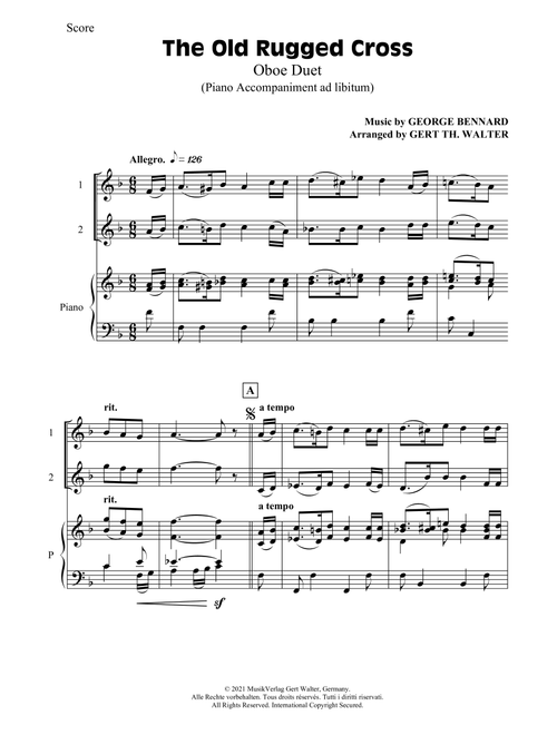 The Old Rugged Cross (Arr. Gert Th. Walter) - George Bennard (Instrumental Duet and Piano)