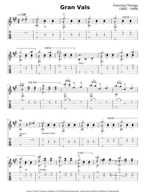 Gran Vals - Francisco Tarrega - Tab