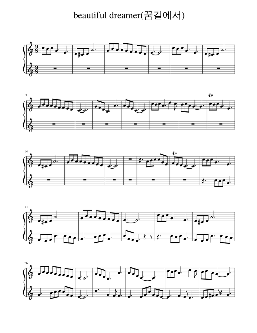 Beautiful dreamer 1 Sheet Music for Piano (Solo) Easy | MuseScore.com