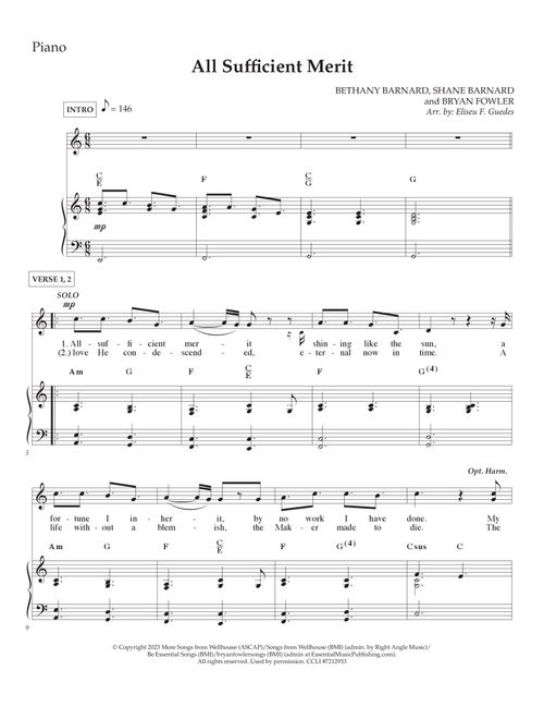 All Sufficient Merit (Arr. Eliseu F. Guedes) - Shane & Shane (Piano-Vocal-Guitar (Piano Accompaniment))
