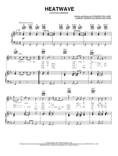 Heatwave (Love Is Like A Heatwave) - Martha & The Vandellas, Linda Ronstadt (Piano-Vocal-Guitar)