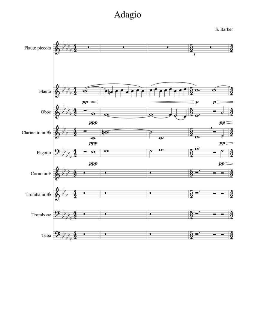 Adagio for Strings – Samuel Barber S. Barber -Adagio Sheet music for ...