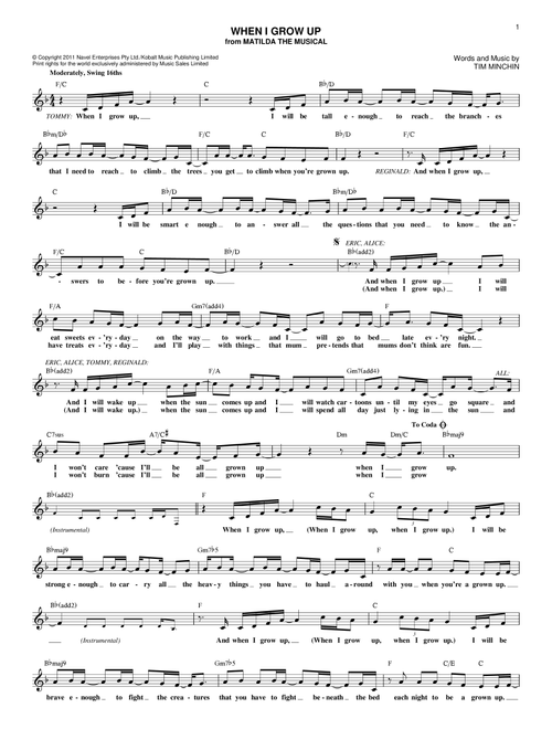 When I Grow Up - Tim Minchin (Lead Sheet - Fake Book)