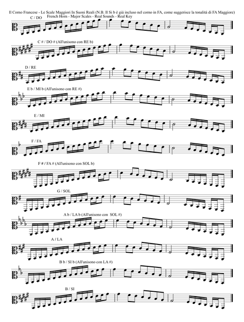 Il Corno Francese - Le 12 Scale Maggiori In Suoni Reali - The twelve (12) Major scales in real sounds for the French Horn F / B b Real
