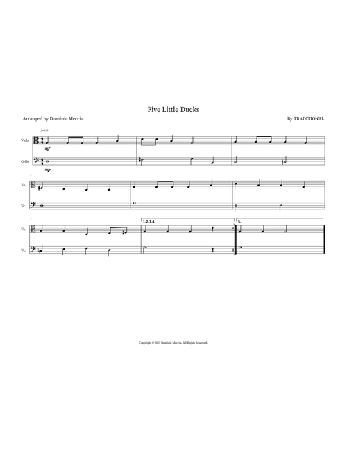 Five Little Ducks (Arr. Dominic Meccia) - Traditional (Instrumental Duet)