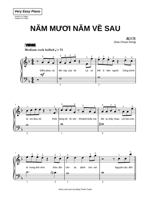 Năm Mươi Năm Về Sau - Gao Chuan Dong (高川东) (Very Easy Piano)