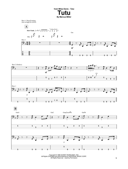 Tutu - Marcus Miller, Miles Davis (Bass Tab)