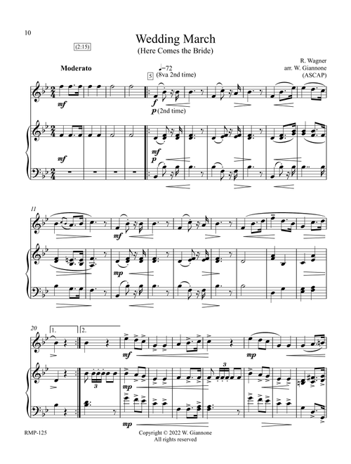 Wagner - Wedding March (Here Comes the Bride) (Arr. William Giannone) - R. Wagner (Flute and Piano)