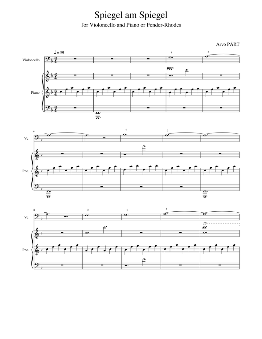 Spiegel im spiegel Sheet music for Piano, Cello (Mixed Duet