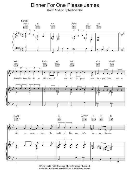 Dinner For One Please James - Michael Carr (Piano-Vocal-Guitar (Piano Accompaniment))
