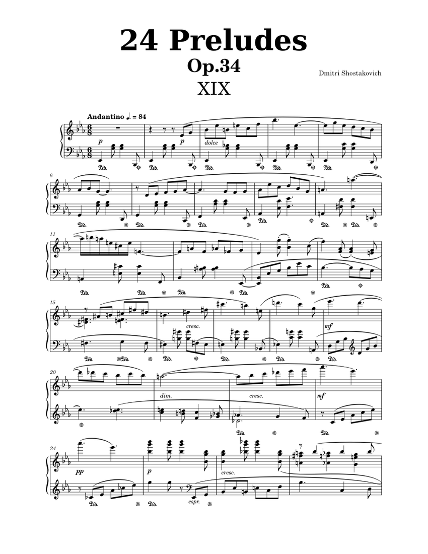 24 Preludes, Op.34, No.19 - D. Shostakovich Sheet music for Piano (Solo) | Musescore.com