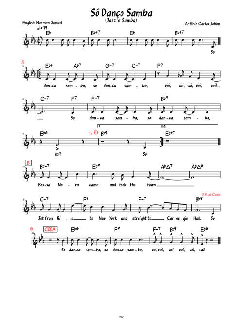 Jazz 'N' Samba (So Danco Samba) (Lead sheet with English lyrics )