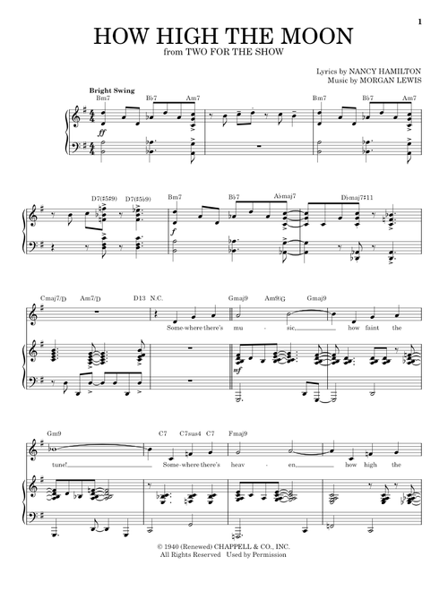 How High The Moon [Jazz version] (arr. Brent Edstrom) - Nancy Hamilton and Morgan Lewis, Morgan Lewis, Nancy Hamilton (Piano Vocal)