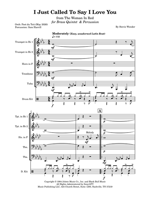 I Just Called To Say I Love You (Arr. Peet du Toit) - Stevie Wonder (Brass Ensemble)