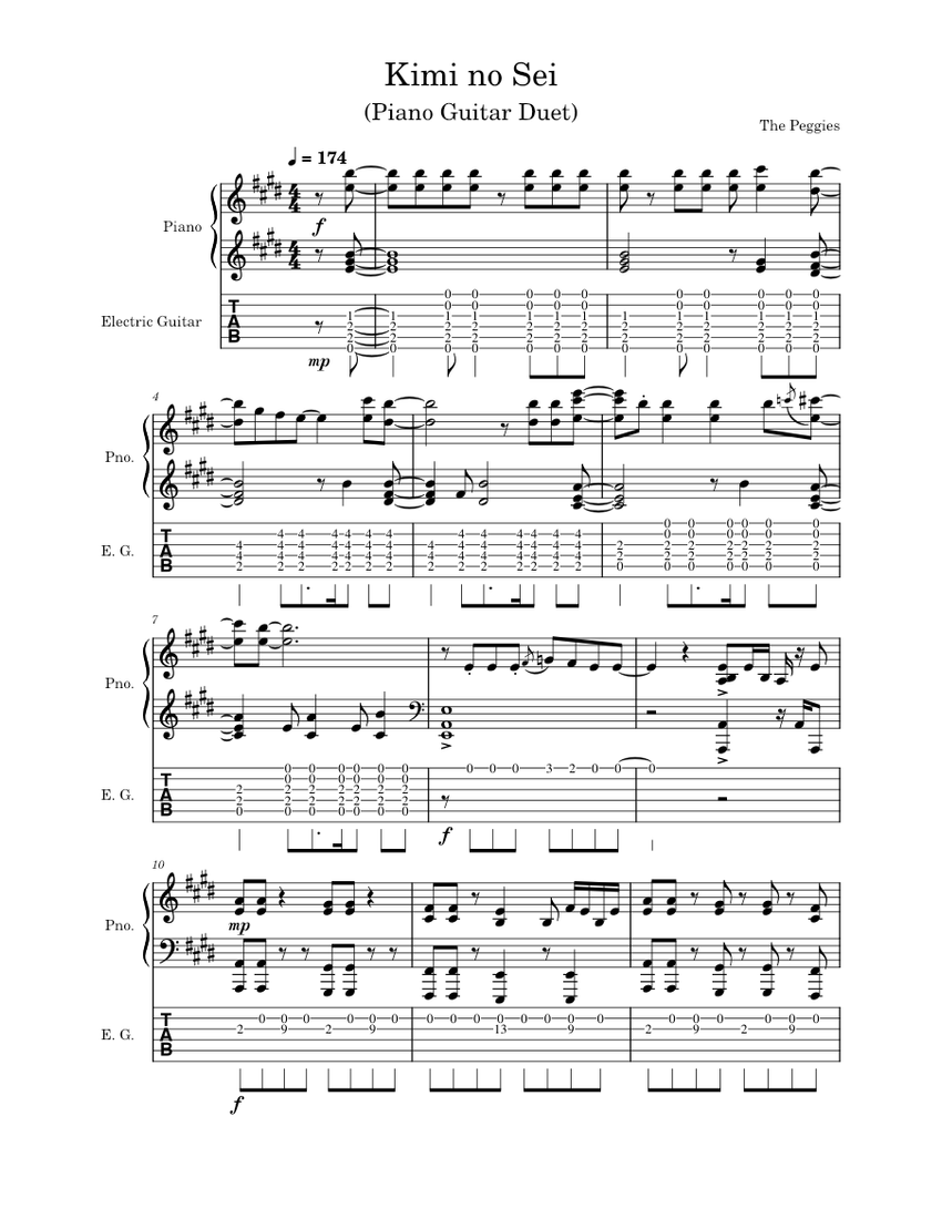 Kimi no sei the peggies Kimi no sei (Piano Guitar