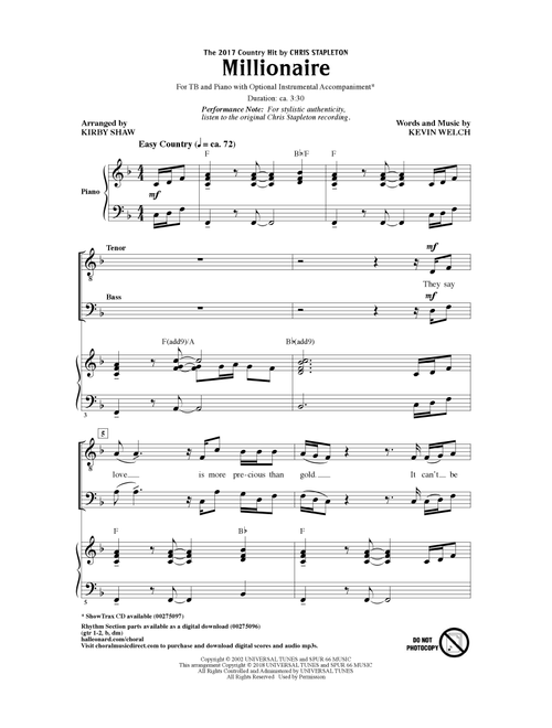 Millionaire (Arr. Kirby Shaw) - Chris Stapleton, Kevin Welch (Choral, TB)