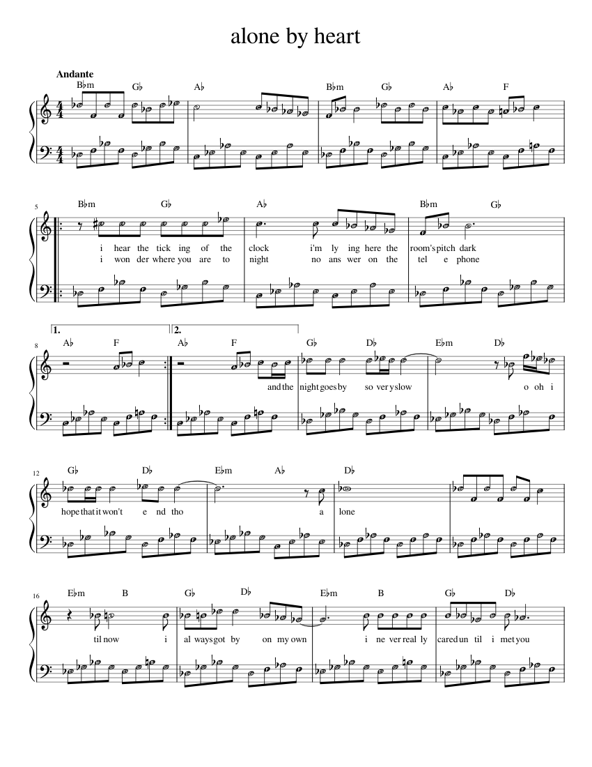 alone Sheet Music with Chords for Piano (Solo) easy | MuseScore.com
