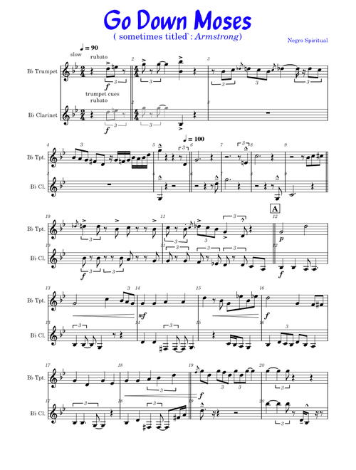 Go Down Moses Trumpet-clar. duet