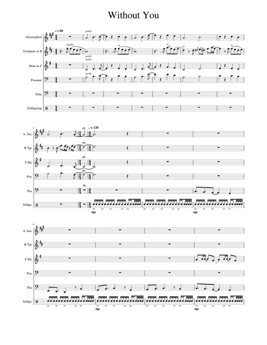 Without You (Lucky Chops) Sheet Music for Trombone, Tuba, Saxophone ...