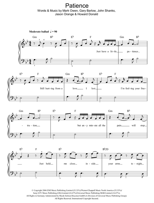 Patience - Take That (Easy Piano)