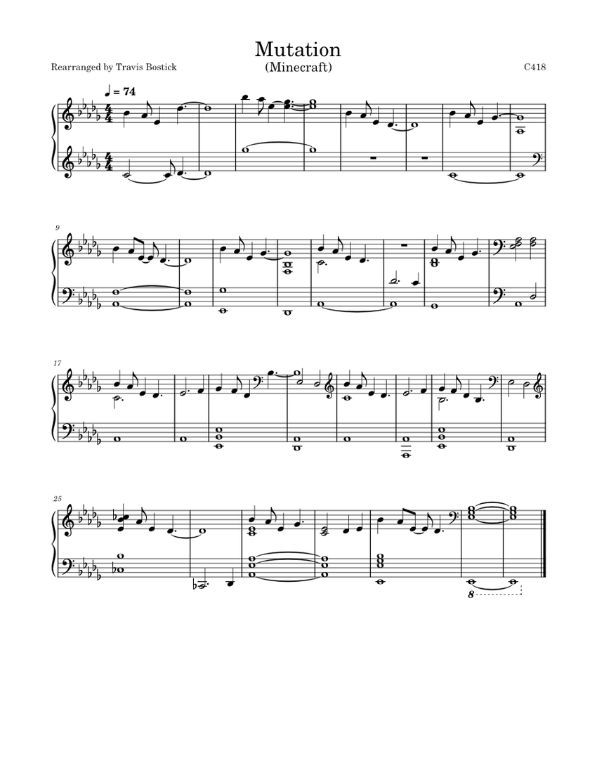 Mutation (Minecraft) - C418 Sheet Music for Piano (Solo) Easy