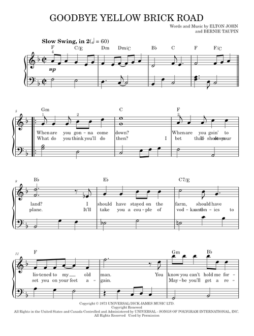 Goodbye yellow brick road - Elton John (Easy Piano)