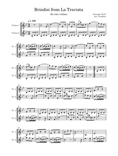 BRINDISI FROM "LA TRAVIATA." – Misc tunes Brindisi from "La Traviata" for two violins