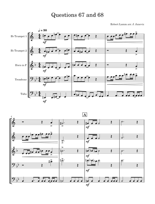 Questions 67 and 68 (Chicago) for Brass Quintet