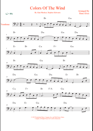 Colors of the wind Sheet Music for Trombone, Cornet, Tuba, French